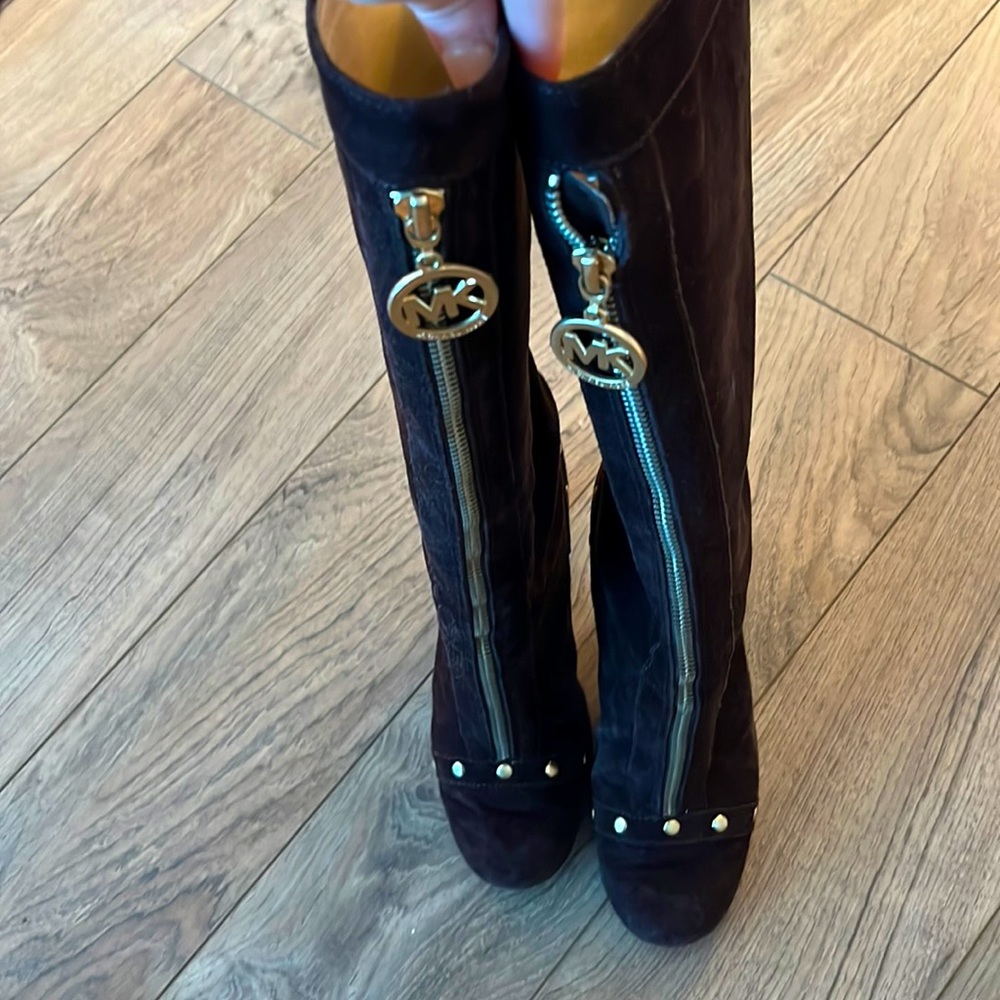 Michael Kors boots 5 1/2 dark brown suede with gold